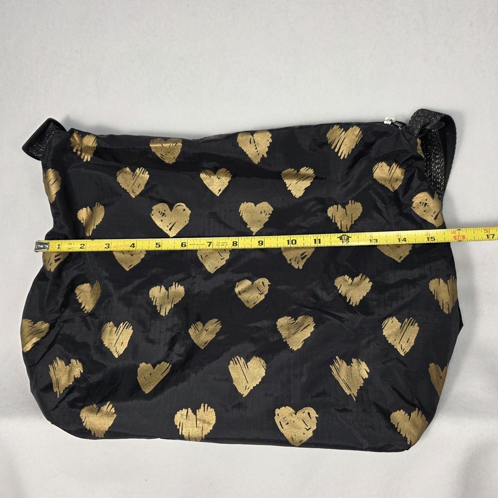 Vintage LeSportsac Black Razzmatazz Gold Hearts Deluxe Easy Carry Tote NEW - Picture 8 of 11